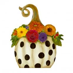 Round Top Collection Black Dot Pumpkin With Flowers