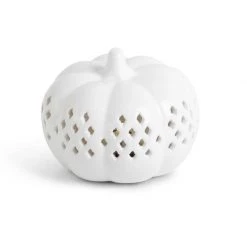 K&K Interiors Ceramic Cutout LED Pumpkin, White