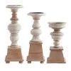 K&K Interiors Wood Candleholders On Square Base, Set Of 3