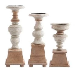 K&K Interiors Wood Candleholders On Square Base, Set Of 3