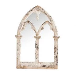 K&K Interiors Distressed White Wood Arch Framed Mirror