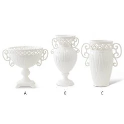 K&K Interiors White Ceramic Vase With Ornate Rim (Various Styles)