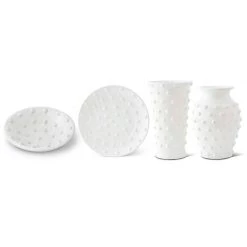 K&K Interiors Vases, Bottles, & Containers White Hobnail Plate/Vase (Various Styles)