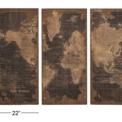 UMA Vintage World Map Wall Panels, Set Of 3 Wall Art