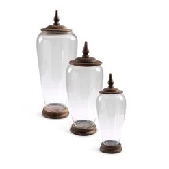 K&K Interiors Glass Jars With Wood Lids, Set Of 3