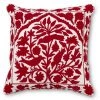 K&K Interiors Red And White Bird Embroidered Pillow