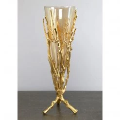 Import Collection Vases, Bottles, & Containers Golden Coral Glass & Metal Vase