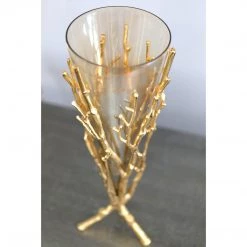 Import Collection Vases, Bottles, & Containers Golden Coral Glass & Metal Vase