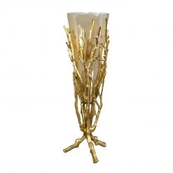 Import Collection Vases, Bottles, & Containers Golden Coral Glass & Metal Vase