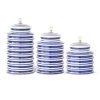 K&K Interiors Blue & White Ribbed Canisters Set, Set Of 3