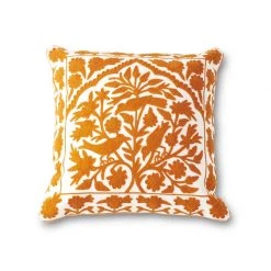 K&K Interiors Pillows Orange And White Bird Embroidered Pillow