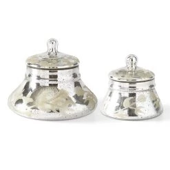 K&K Interiors Silver Mercury Glass Etched Lidded Container (Various Sizes) Vases, Bottles, & Containers