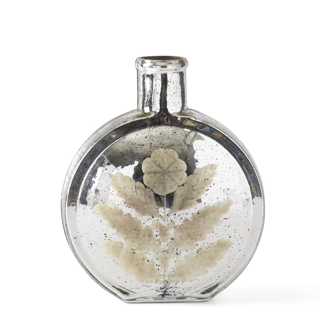 K&K Interiors Silver Mercury Glass Etched Flat Rounded Vase (Various Sizes) 2 K&K Interiors Silver Mercury Glass Etched Flat Rounded Vase (Various Sizes)