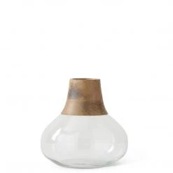 K&K Interiors Small Glass And Wood Vase (Various Styles) Vases, Bottles, & Containers