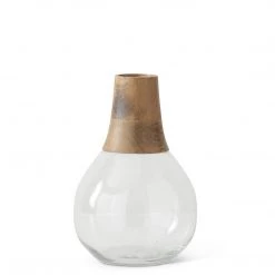 K&K Interiors Small Glass And Wood Vase (Various Styles) Vases, Bottles, & Containers