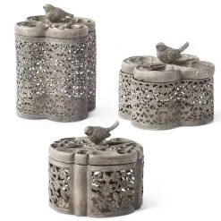 K&K Interiors Resin Filigree Box With Bird (Various Sizes) Home Accents