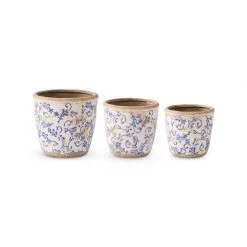 K&K Interiors Vintage Blue & White Pots, Set Of 3 Vases, Bottles, & Containers