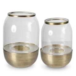 K&K Interiors Matte Gold Metal And Glass Hurricane (Various Sizes)