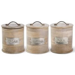 K&K Interiors Home Accents Wood Canisters With Metal Handles, Set Of 3