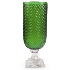 K&K Interiors Vases, Bottles, & Containers Hobnail Pedestal Glass Vase, Emerald Green