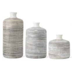 K&K Interiors White Crackle & Gray Striped Ceramic Vase With Fluted Neck (Various Sizes)