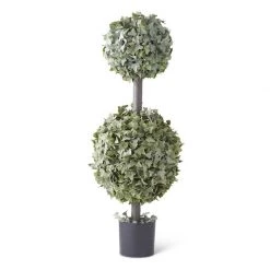 K&K Interiors Real Touch Powdered English Ivy Double Ball Topiary (Various Sizes)