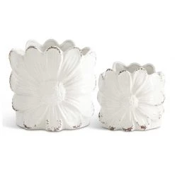 K&K Interiors Distressed White Ceramic Daisy Pot (Various Sizes)