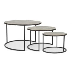 K&K Interiors Round Gold Top Black Nesting Tables With Metal Base, Set Of 3 Accent Furniture