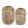K&K Interiors Natural Water Hyacinth Grass Lanterns With Glass Votive (Various Sizes) Home Accents