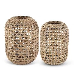 K&K Interiors Natural Water Hyacinth Grass Lanterns With Glass Votive (Various Sizes) Home Accents