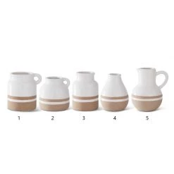 K&K Interiors White With Tan Stripes Ceramic Jug/Vase (Various Styles)