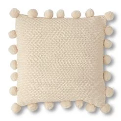 K&K Interiors Moss Stitch Knit Pillow W/ Pompom Trim (Various Colors)
