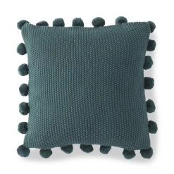 K&K Interiors Moss Stitch Knit Pom Pillow, Hunter Green Pillows