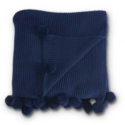 K&K Interiors Moss Stitch Knit Throw W/ Pompom Trim (Various Colors)