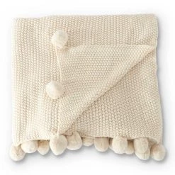K&K Interiors Moss Stitch Knit Throw W/ Pompom Trim (Various Colors)