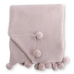K&K Interiors Moss Stitch Knit Throw W/ Pompom Trim (Various Colors)