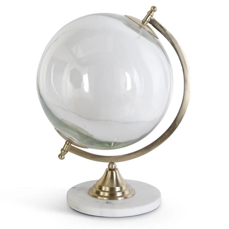 K&K Interiors Clear Glass Globe With Gold Metal 1 K&K Interiors Clear Glass Globe With Gold Metal