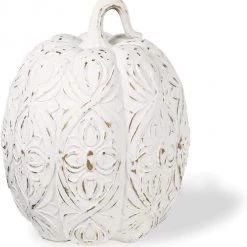 K&K Interiors White Resin Pumpkin With Embossed Design