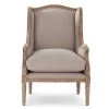 K&K Interiors Gray Cotton & Mango Wood Wing Chair