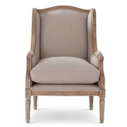 K&K Interiors Gray Cotton & Mango Wood Wing Chair