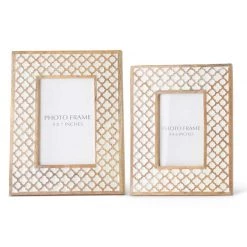 K&K Interiors Home Accents Light Mango Wood White Moroccan Pattern Photo Frame (Various Sizes)