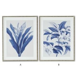 K&K Interiors Wall Art Silver Resin Framed Blue & White Botanical Print (Various Styles)