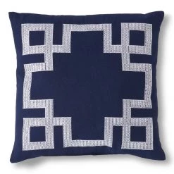 K&K Interiors Square Cotton Flax Navy Blue Pillow With Greek Key Border Pillows