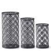 K&K Interiors Black Metal Key Cutout Hurricane Candleholders, Set Of 3