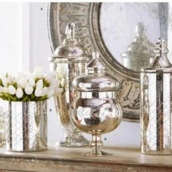 K&K Interiors Mercury Glass Canister With Lid (Various Styles) Home Accents