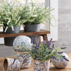 K&K Interiors Vintage Blue & White Pots, Set Of 3 Vases, Bottles, & Containers