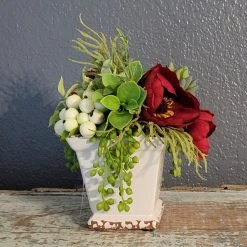 Diane 8" Tall Sit Around Floral With Red Poppies. Floral Arrangements