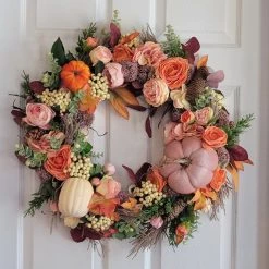 Diane Fall Wreath With Orange Ranunculus