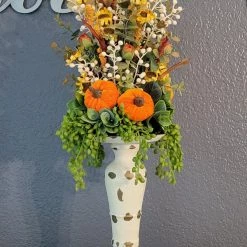 Diane 10" Fall Candle Topper With Orange Ranunculus Floral Arrangements