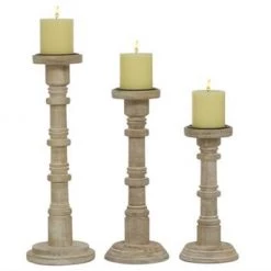 UMA Pillar Wooden Candleholders, Set Of 3